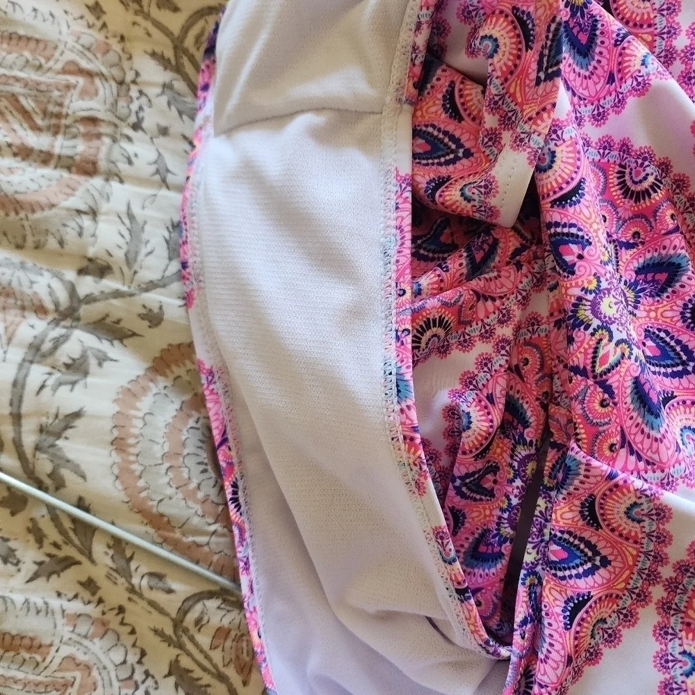 Nicole Miller one piece halter swimsuit upf blue pink mandala size xl